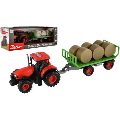 Teddies Traktor Zetor s vlekem a balíky plast 36cm na setrvačník na bat. se světlem se zvukem v krab. 39x13 – Zboží Mobilmania