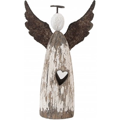 Dekorace dřevěná figurka anděl se srdíčkem Angel Rustic S 7*3*12 cm Clayre & Eef – Hledejceny.cz