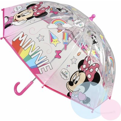 Cerda 476 Minnie deštník průhledný s růžovou rukojetí