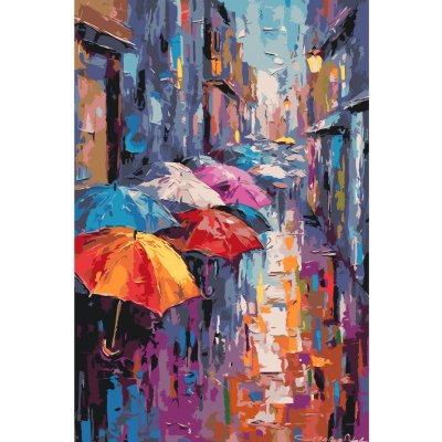 MALUJEŠ Malování podle čísel BAREVNÉ DEŠTNÍKY Rozměr 60 x 80 cm Rámování vypnuté plátno na rám – Hledejceny.cz