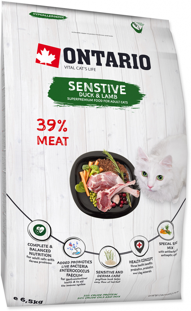 Ontario Cat Fresh Meat Sensitive Duck & Lamb 6,5 kg