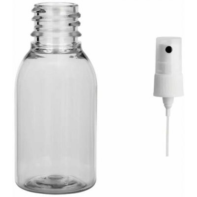 Via Plastová lahvička čirá široká s bílým kosmetickým rozprašovačem 25 ml – Zboží Dáma