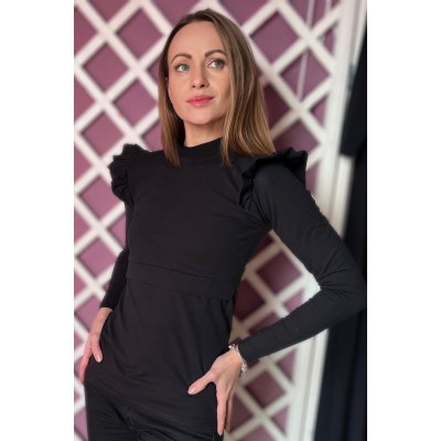 Krásná mamka kojicí tričko Victoria black s volánky – Sleviste.cz