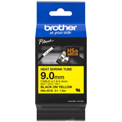 Smršťovací bužírky Brother HSE-621E, 9mm, černý tisk/žlutý podklad, originál – Zboží Živě