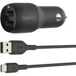 Belkin BOOST CHARGE duální USB-A nabíječka do auta + 1m USB-C kabel, černá – Sleviste.cz