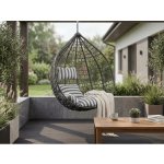 Textilomanie Černé závěsné křeslo KOKON bez stojanu bílo-šedý polštář – Zbozi.Blesk.cz