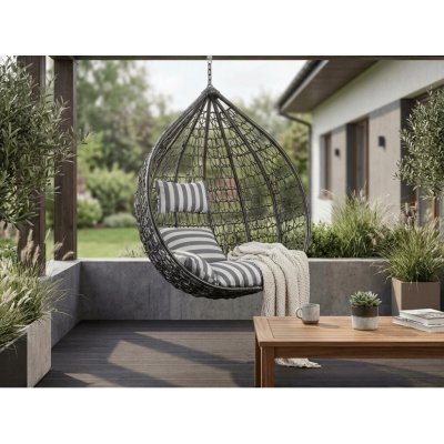 Textilomanie Černé závěsné křeslo KOKON bez stojanu bílo-šedý polštář – Zbozi.Blesk.cz