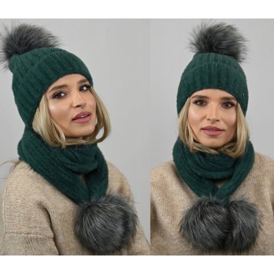 Fashionweek exkluzivní alpakový zimní set čepice a šála s bambulkami Jenot Zizi-AL4 Zelená – Zboží Mobilmania