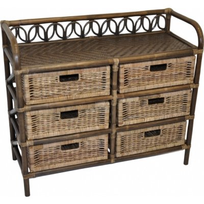 Ratanová komoda 6 zásuvek hnědá – Zboží Mobilmania