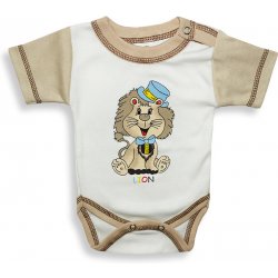 BABY´S WEAR Kojenecké body krátky rukáv LION hnedo biele