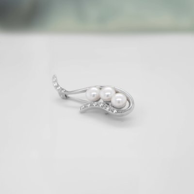 Lillian Vassago stříbrná brož s perlami a zirkony LLVY-SBR001 – Zboží Dáma