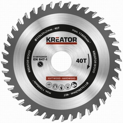 Kreator KRT020435 Pilový kotouč na dřevo 115mm, 40T – Hledejceny.cz