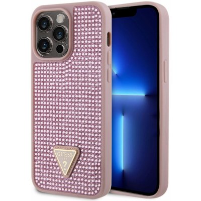 Pouzdro Guess Rhinestones Triangle Metal Logo iPhone 15 Pro Max růžové – Zboží Mobilmania