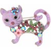 Brož Biju brož glazurovaná fialová kočička s barevnými zirkony 9001360-2