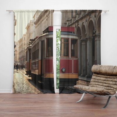 Sablio Závěs Historická červená tramvaj: 2ks 140x250cm – Hledejceny.cz