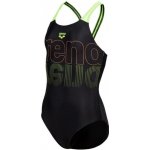 Arena Girls Swimsuit V Back Graphic Black/Soft Green – Zboží Dáma