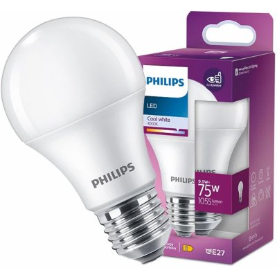 Philips LED žárovka E27 A60 9.5W = 75W 1055lm 4000K Neutrální Bílá PHICLAJ1101 – Hledejceny.cz
