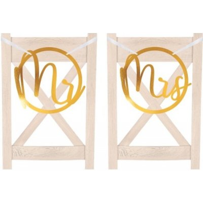 Dekorace na židle Mr a Mrs papírová, zlatá 28 x 30 cm – Zboží Mobilmania