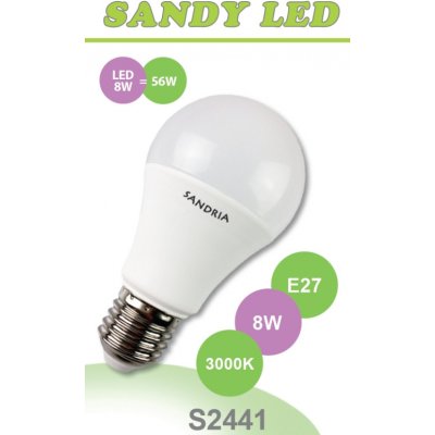 Sandria LED žárovka E27 S2441 SANDY LED E27 A60 8W SMD 3000K – Zboží Mobilmania