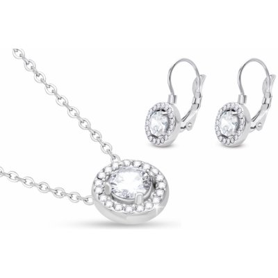Biju set z chirurgické oceli kroužek osázený čirým zirkonem řetízek visací náušnice 295 – Zboží Dáma