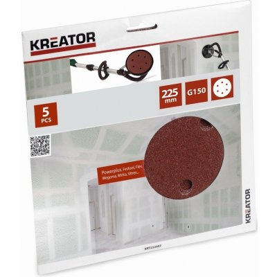 Sada 5ks kulatých brusných papírů na sádrokarton 225mm zrnitost G150 pro brusku PowerPlus POWX0476, POWX0477, POWX0478 (KREATOR KRT232007) – Zboží Dáma