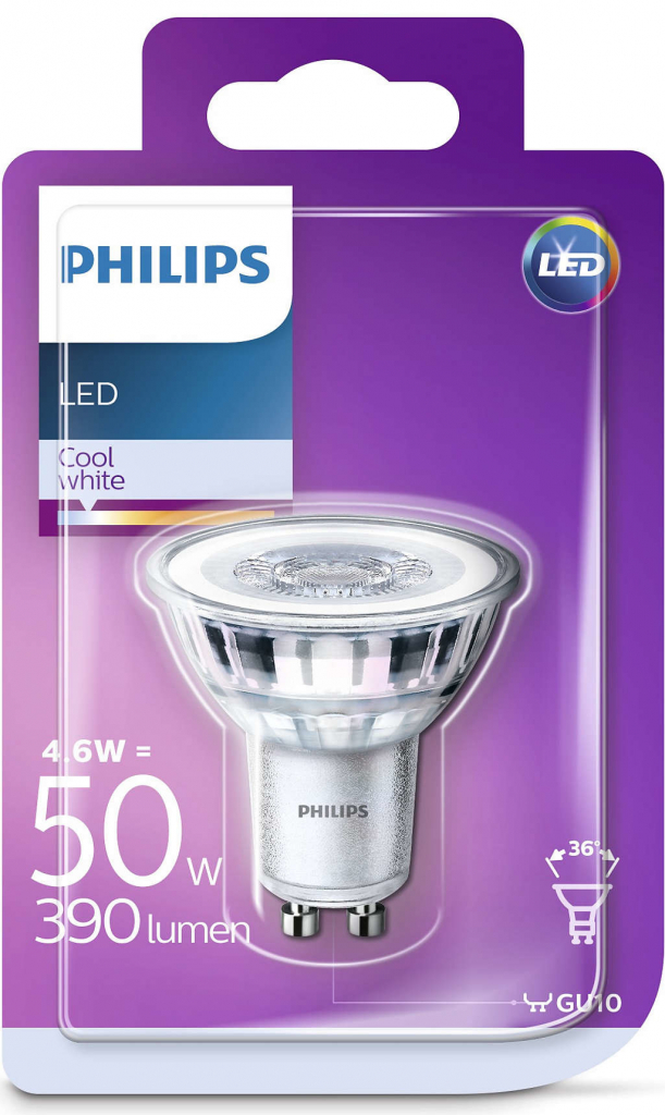 Philips žárovka LED bodová, 4,6W, GU10, studená bílá
