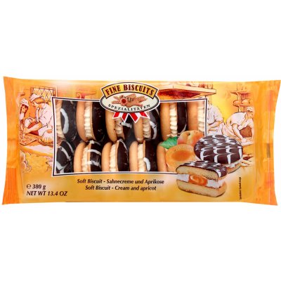 Feine Biscuits Jaffa slepované sušenky s meruňkovou a smetanovou náplní 380 g – Zboží Mobilmania