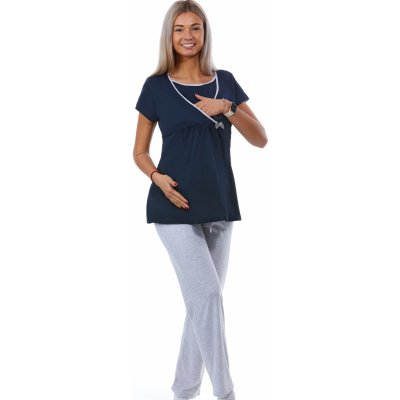 Luxusní pyžamo těhotenské a kojící do porodnice 1B1911 modrá – Zboží Mobilmania