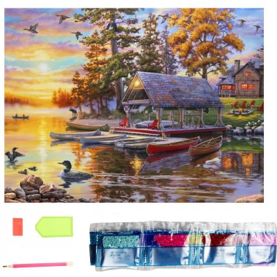 Hi Stone Diamantový obrázek Lakehouse 30 x 40 cm – Zboží Mobilmania