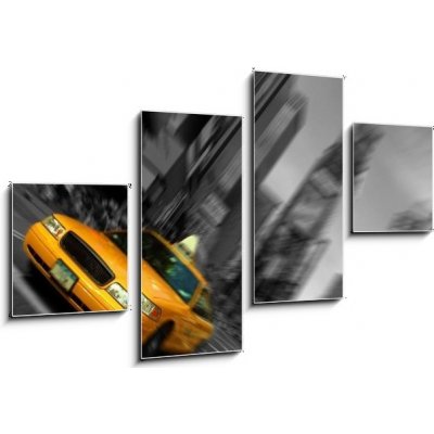 Obraz 4D čtyřdílný - 100 x 60 cm - New York City Taxi, Blur focus motion, Times Square New York City Taxi, Blur zaostřování, Times Square – Zboží Mobilmania