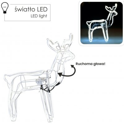Pro-Tech shop Světelný sob s pohyblivou hlavou neon LED 64x22x70cm studená bílá 69817 – Hledejceny.cz