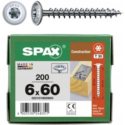 SPAX 0251010600605 šroub do dřeva 6 mm 60 mm T-STAR plus ocel WIROX 200 ks – Hledejceny.cz