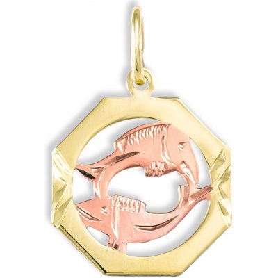 Gemmax Jewelry Zlatý přívěsek Ryby měsíční znamení osmihran GUPCN 69101