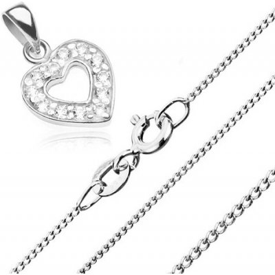 Šperky eshop ze stříbra zirkonový obrys srdce a blyštivý S63.06