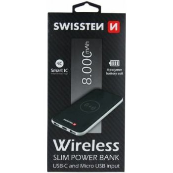 Swissten WIRELESS SLIM POWER BANK 8000 mAh USB-C INPUT