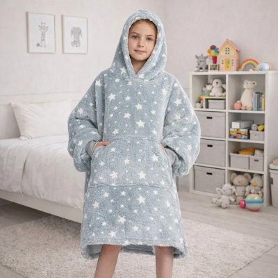 TMN Magická svítící deka STARS s kapucí a rukávy šedá – Zboží Dáma