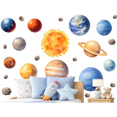 Nalepte.cz Sada planet textilní přelepitelné samolepky na zeď arch 75 x 65 cm – Zbozi.Blesk.cz