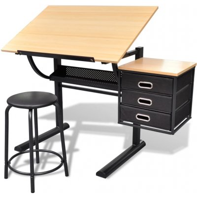 vidaXL Náklopný kreslicí stůl s židlí a třemi zásuvkami 20088