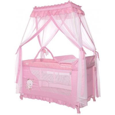 Lorelli Cestovní postýlka Magic Sleep 2 v 1 s baldachýnem Mellow Rose Ballerina Bear – Zboží Mobilmania