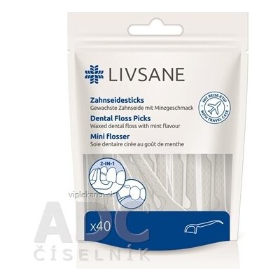 LIVSANE Zubní nit na držáku voskovaná s příchutí máty 2v1 40 ks – Zboží Dáma