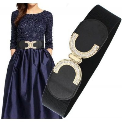 Široký dámský elastický pásek na šaty černý zdobený zirkony – Zboží Mobilmania