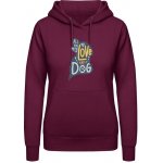 AWDis Hoodie mikina Design Vše, co potřebujete, je láska a pes Purpurovočervená – Zboží Dáma