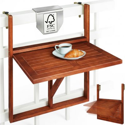 Casaria 102331 Závěsný balkonový stolek, akátové dřevo 65x45x87cm, certifikát FSC®- sklápěcí – Hledejceny.cz