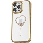 KINGXBAR Wish Apple iPhone 15 Pro - s kamínky - plastový / gumový - zlaté srdce – Hledejceny.cz