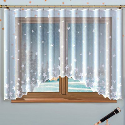 Forbyt kusová záclona STARS, jednobarevná bílá, hvězdy vánoční, výška 120 cm x šířka 220 cm (na okno) – Zboží Dáma