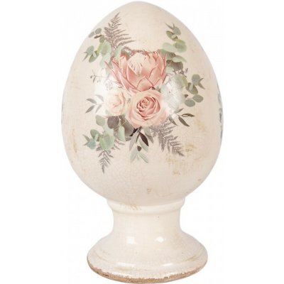 Clayre & Eef Béžové antik keramické vajíčko s květy Protea Eucalypt L - Ø 15*24 cm – Hledejceny.cz