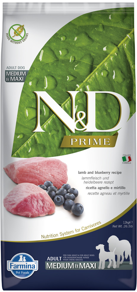 N&D Prime Dog Adult Medium & Maxi Grain Free Lamb & Blueberry 12 kg