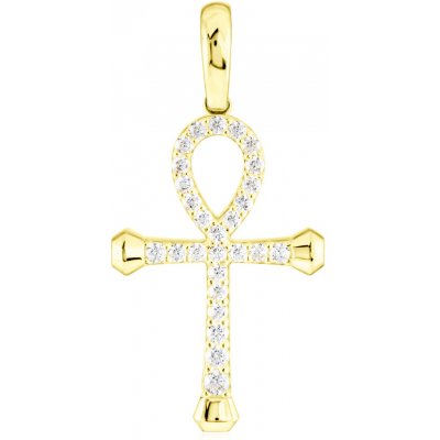 Gemmax Jewelry Zlatý přívěsek nilský kříž Ankh se zirkony střední GUPYB 01068