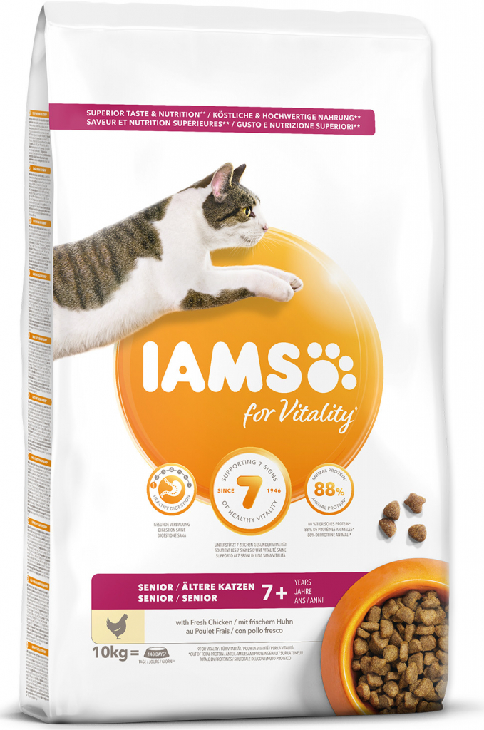 Iams for Vitality Senior Cat Food with Fresh Chicken 2 balení 10 kg