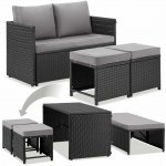 tectake 406475 2 v 1 ratanová zahradní sedací souprava monopoli, pohovka a lounge set - černá – Zboží Mobilmania